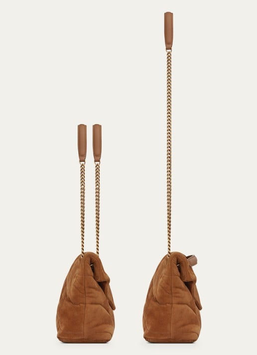 Saint Laurent Puffer Small schoudertas van quilted kalfssuède - detail 4 cognac
