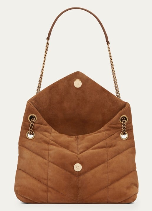 Saint Laurent Puffer Small schoudertas van quilted kalfssuède - detail 5 cognac