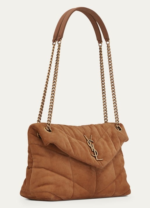 Saint Laurent Puffer Small schoudertas van quilted kalfssuède - detail 6 cognac