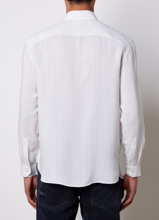 Saint Laurent Regular fit overhemd van zijde met streepprint en borstzak - achterkant creme