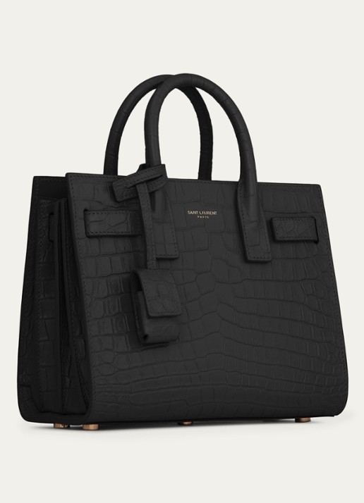 Saint Laurent Sac de Jour Nano handtas van kalfsleer met crocostructuur - detail 6 zwart