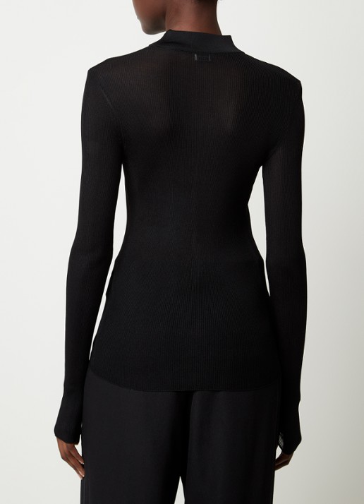 Saint Laurent Semi-transparante top van zijde met ribstructuur - achterkant 5 zwart