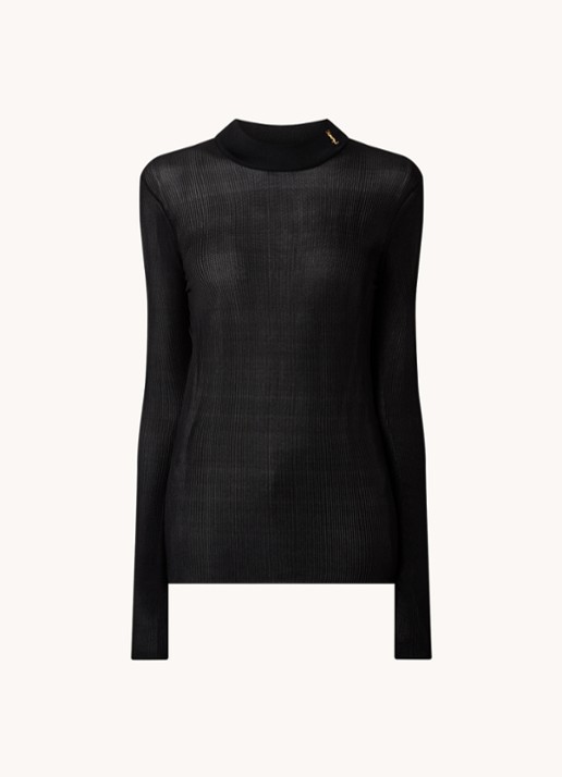 Saint Laurent Semi-transparante top van zijde met ribstructuur - voorkant zwart