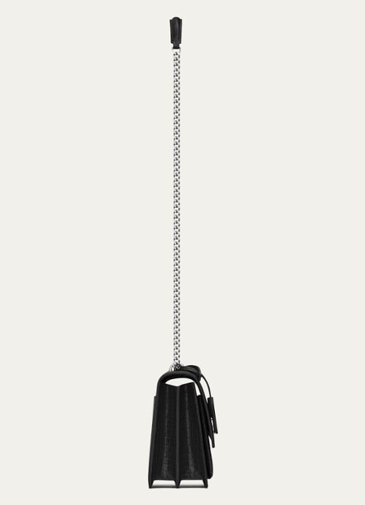 Saint Laurent  Sunset Medium schoudertas van kalfsleer met crocostructuur - detail 3 zwart