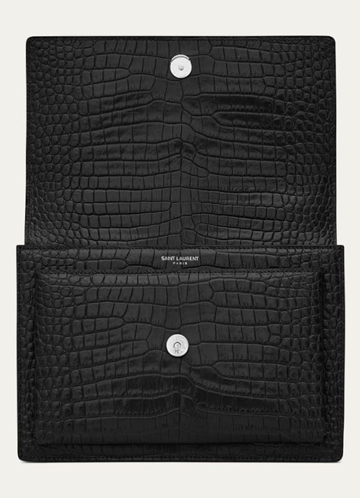 Saint Laurent  Sunset Medium schoudertas van kalfsleer met crocostructuur - detail 4 zwart