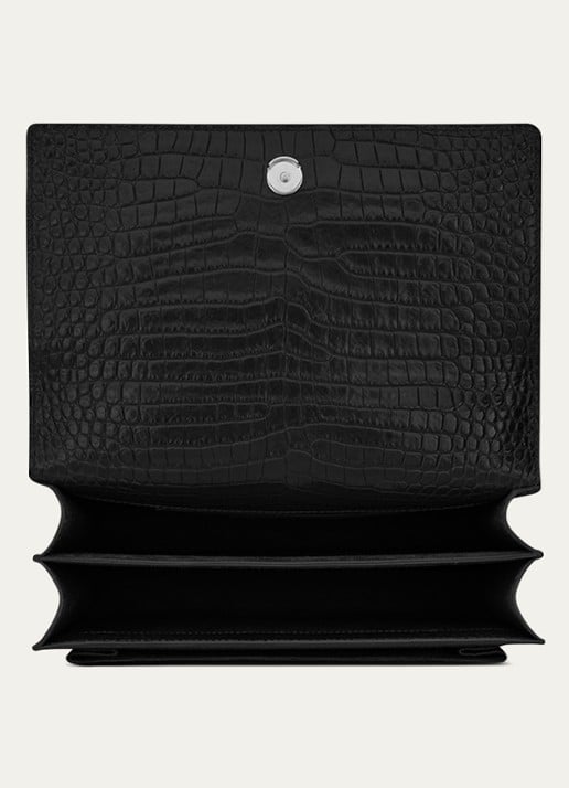 Saint Laurent  Sunset Medium schoudertas van kalfsleer met crocostructuur - detail 5 zwart