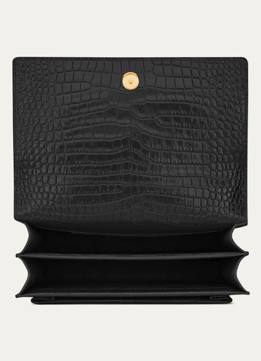Saint Laurent Sunset Medium shoudertas van kalfsleer met crocostructuur - detail 5 zwart