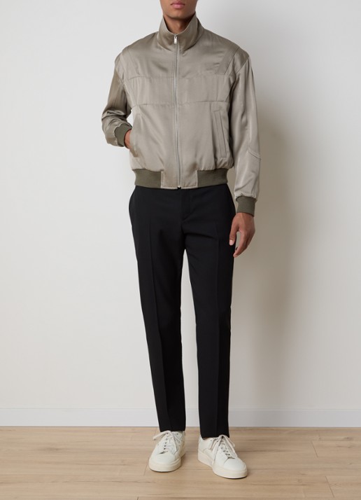 Saint Laurent Teddy bomberjack van satijn met steekzakken - voorkant 6 khaki