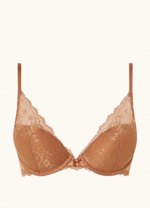 Sam Friday Demi push-up bh met overlay van kant - voorkant 2 lichtbruin