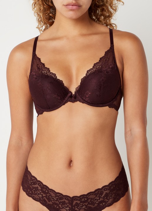 Sam Friday Demi push-up bh met overlay van kant - detail roodbruin
