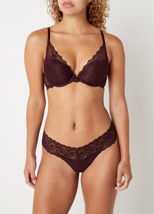 Sam Friday Demi push-up bh met overlay van kant - voorkant 4 roodbruin