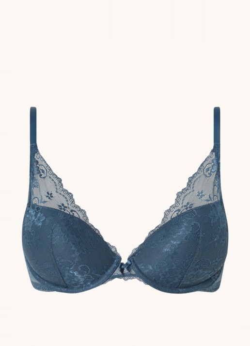 Sam Friday Demi push-up bh met overlay van kant - voorkant petrolgroen