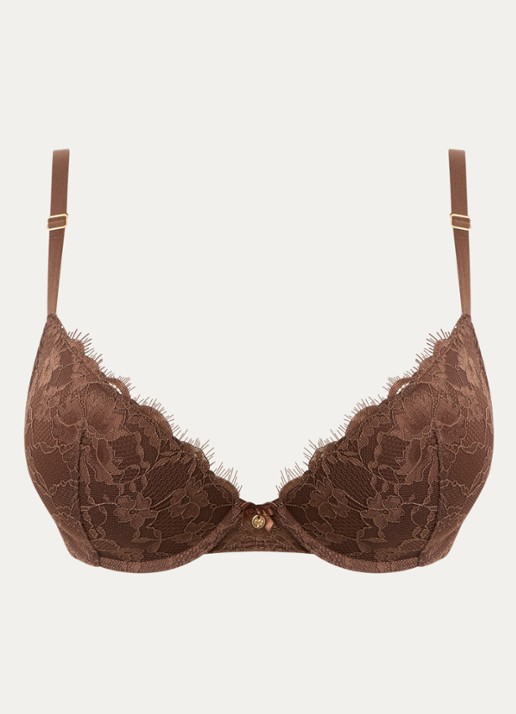 Sam Friday Polly push-up bh met overlay van kant - voorkant bruin