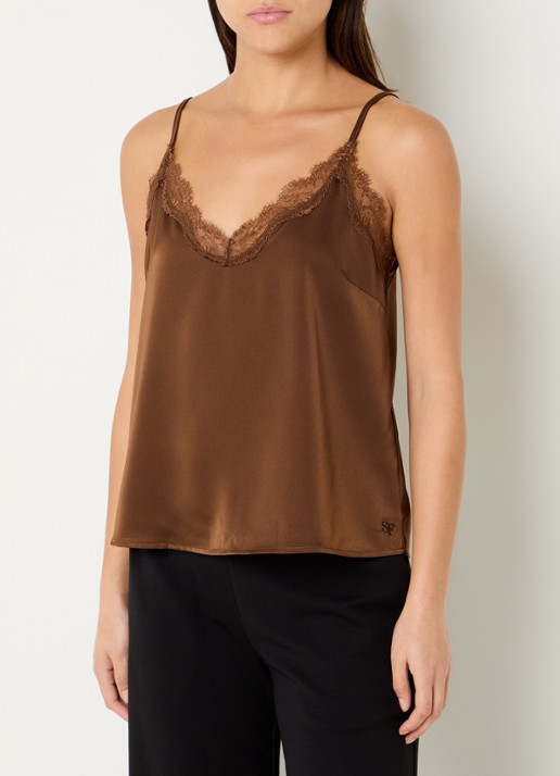 Sam Friday Pyjamatop van satijn met kant details