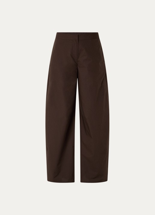 SAMSØE SAMSØE High waist wide fit broek in linnenblend met steekzakken - voorkant 3 donkerbruin
