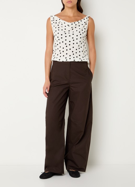 SAMSØE SAMSØE High waist wide fit broek in linnenblend met steekzakken - voorkant 4 donkerbruin