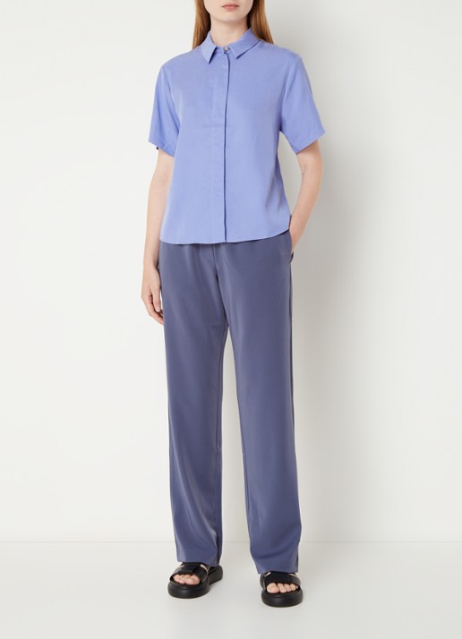 SAMSØE SAMSØE Hoys high waist straight fit trackpants met steekzakken - voorkant 3 blauw