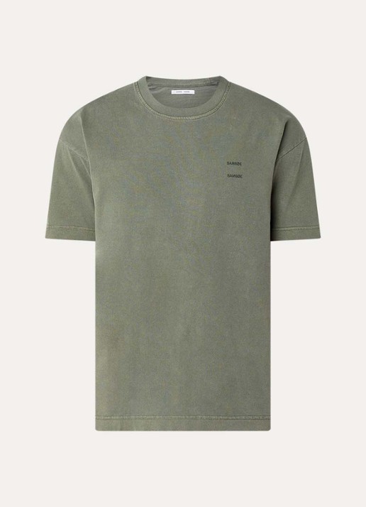SAMSØE SAMSØE Joel T-shirt met logo - voorkant olijfgroen