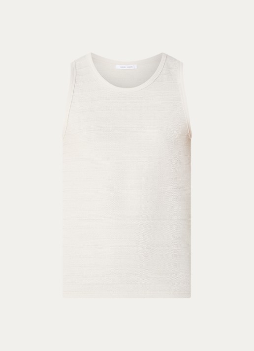 SAMSØE SAMSØE Lars grofgebreide tanktop  - voorkant 3 gebroken wit
