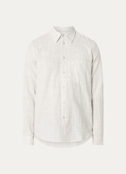 SAMSØE SAMSØE Liam regular fit overhemd met streepprint - voorkant 3 beige