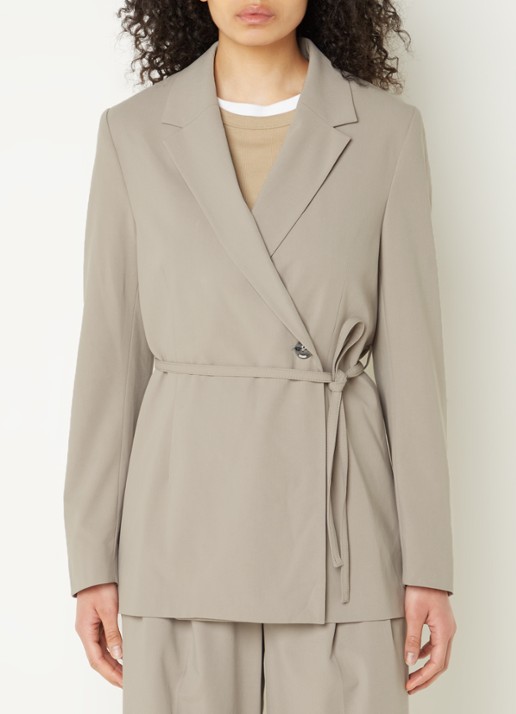 SAMSØE SAMSØE Lot blazer met strikceintuur - detail donkerbeige