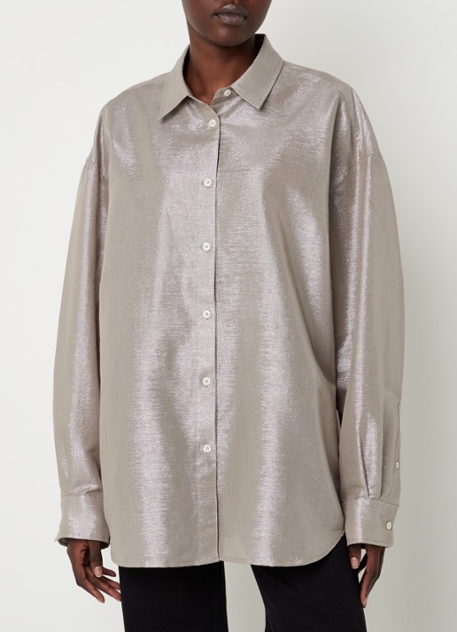 SAMSØE SAMSØE Lua oversized blouse met glitter - detail 4 taupe