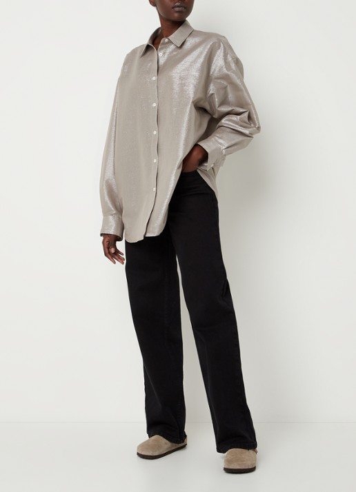 SAMSØE SAMSØE Lua oversized blouse met glitter - voorkant 3 taupe