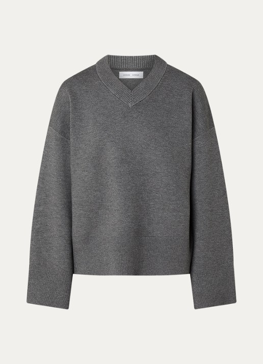 SAMSØE SAMSØE Lula sweater met V-hals - voorkant 3 grijs