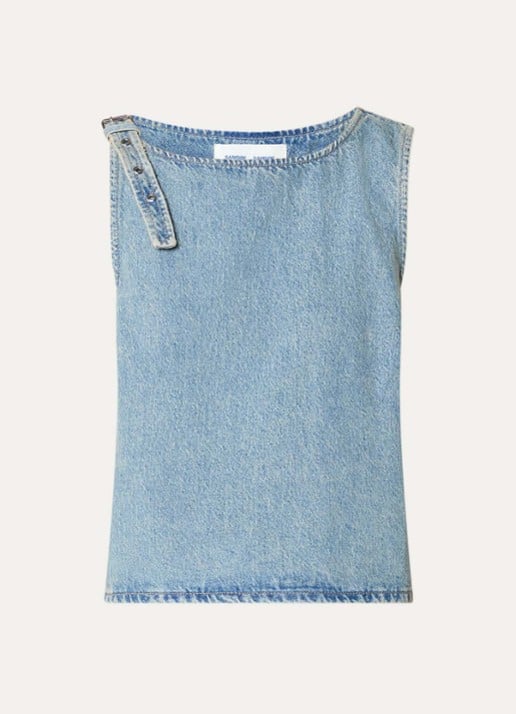 SAMSØE SAMSØE Molly top van denim  - voorkant 2 lichtblauw