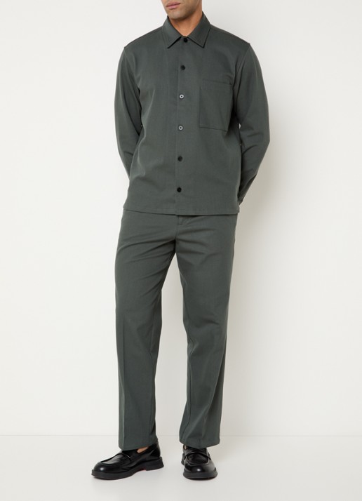 SAMSØE SAMSØE Noah straight fit pantalon in wolblend - voorkant 4 olijfgroen