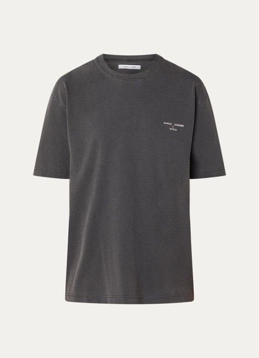 SAMSØE SAMSØE Ragnar T-shirt met logo- en backprint - voorkant donkergrijs
