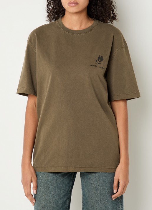 SAMSØE SAMSØE Sacohen T-shirt met logo- en backprint - achterkant 3 lichtbruin