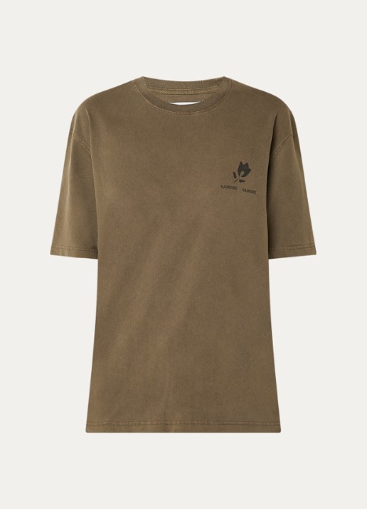 SAMSØE SAMSØE Sacohen T-shirt met logo- en backprint - voorkant lichtbruin