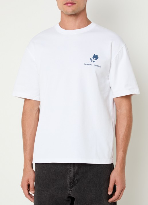 SAMSØE SAMSØE Sacohen T-shirt met logo- en backprint - achterkant wit