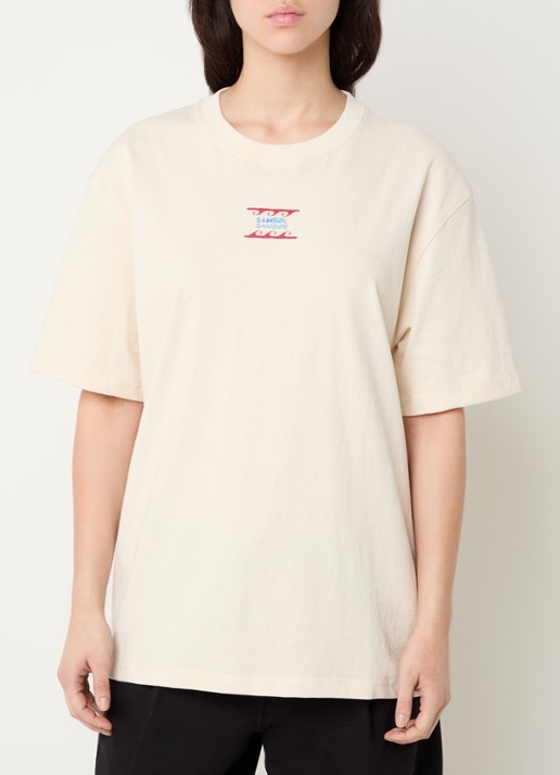 SAMSØE SAMSØE Sagergei T-shirt met front- en backprint - achterkant gebroken wit