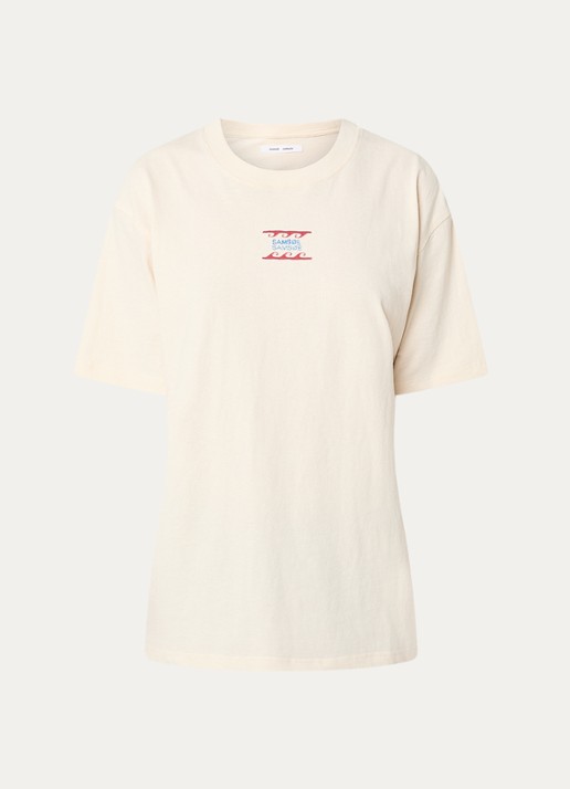 SAMSØE SAMSØE Sagergei T-shirt met front- en backprint - voorkant 3 gebroken wit