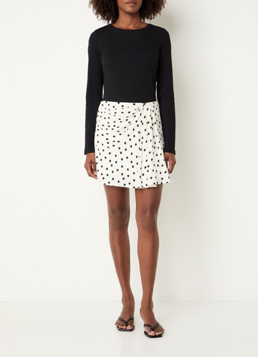 SAMSØE SAMSØE Saiben mini rok met stippenprint en asymmetrische zoom - voorkant 2 gebroken wit