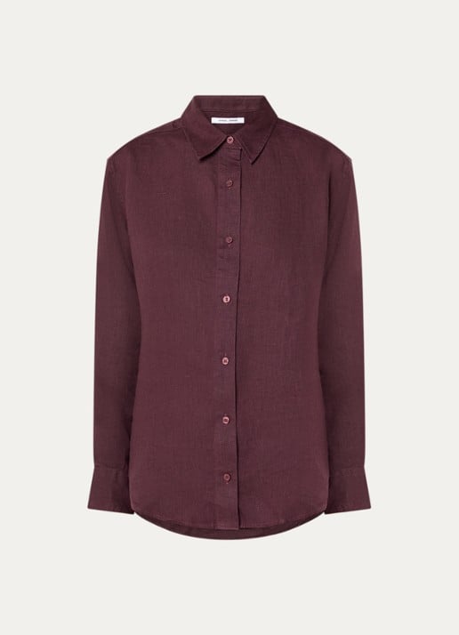 SAMSØE SAMSØE Saloves blouse van linnen - voorkant aubergine