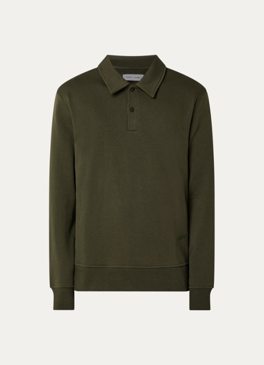 SAMSØE SAMSØE Samarcel sweater met polokraag en logoborduring - voorkant mosgroen