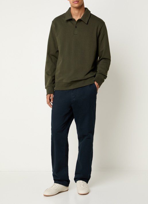 SAMSØE SAMSØE Samarcel sweater met polokraag en logoborduring - voorkant 2 mosgroen