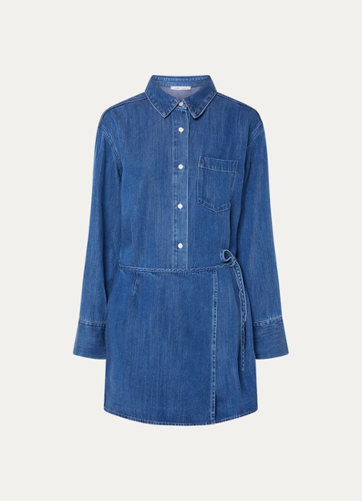 SAMSØE SAMSØE Sasky mini blousejurk van denim  - voorkant blauw