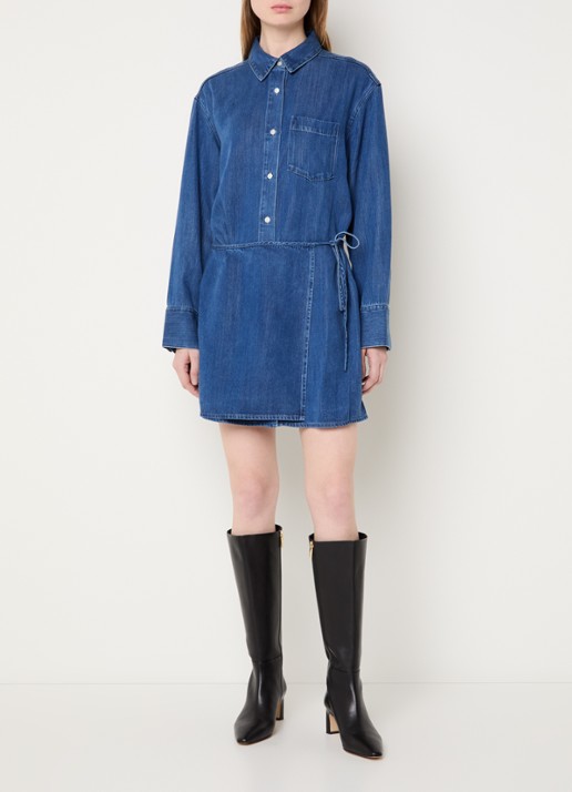 SAMSØE SAMSØE Sasky mini blousejurk van denim  - voorkant 2 blauw