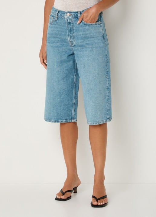 SAMSØE SAMSØE Satessa high waist straight fit korte broek van denim met medium wassing - detail indigo