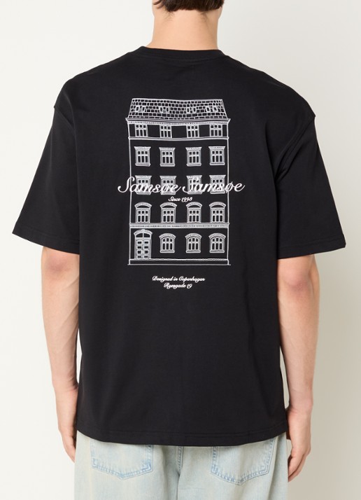 SAMSØE SAMSØE Sauni T-shirt met logo- en backprint - detail 4 zwart