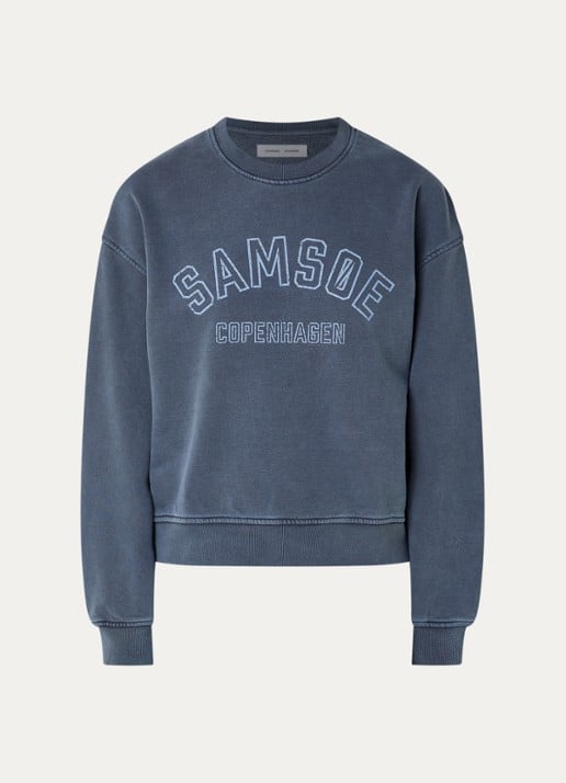 SAMSØE SAMSØE Savan sweater met logoprint - voorkant indigo