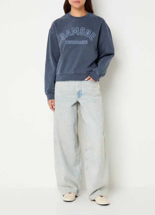 SAMSØE SAMSØE Savan sweater met logoprint - voorkant 2 indigo