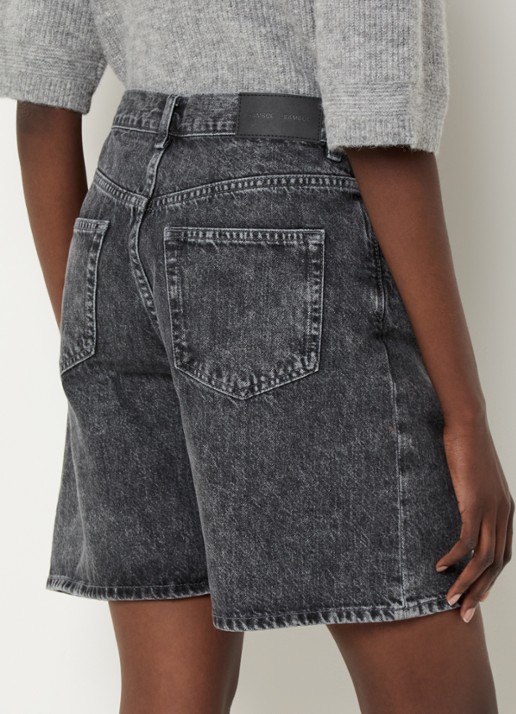 SAMSØE SAMSØE Shelly high waist wide fit korte broek van denim - achterkant donkergrijs