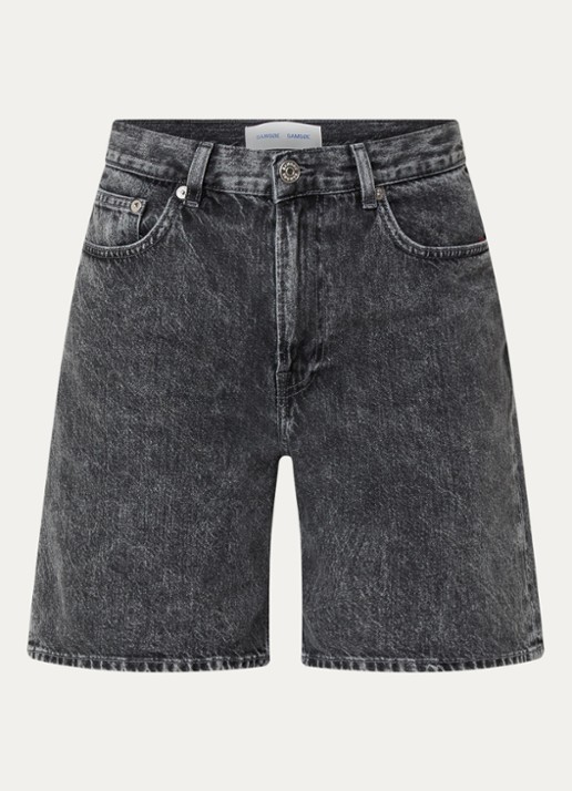 SAMSØE SAMSØE Shelly high waist wide fit korte broek van denim - voorkant 2 donkergrijs