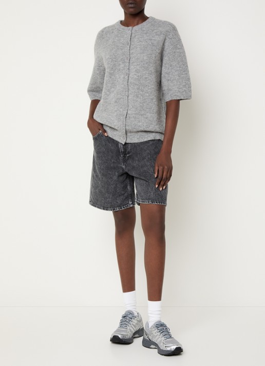 SAMSØE SAMSØE Shelly high waist wide fit korte broek van denim - voorkant 3 donkergrijs