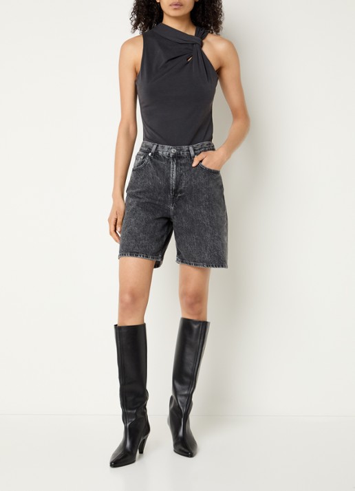 SAMSØE SAMSØE Susy tanktop met geknoopt detail - voorkant 3 antraciet